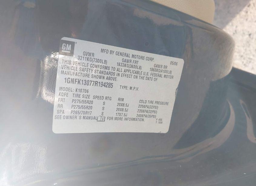 Photo 9 of 2007 Chevrolet Tahoe LTZ (VIN 1GNFK13077R194285)