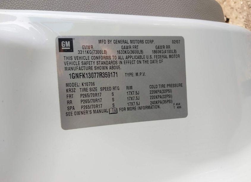 Photo 8 of 2007 Chevrolet Tahoe LT (VIN 1GNFK13077R359171)