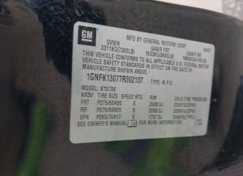 Photo 9 of 2007 Chevrolet Tahoe LTZ (VIN 1GNFK13077R392137)