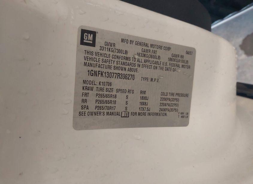 Photo 9 of 2007 Chevrolet Tahoe LT (VIN 1GNFK13077R396270)