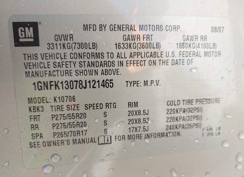 Photo 9 of 2008 Chevrolet Tahoe LT (VIN 1GNFK13078J121465)