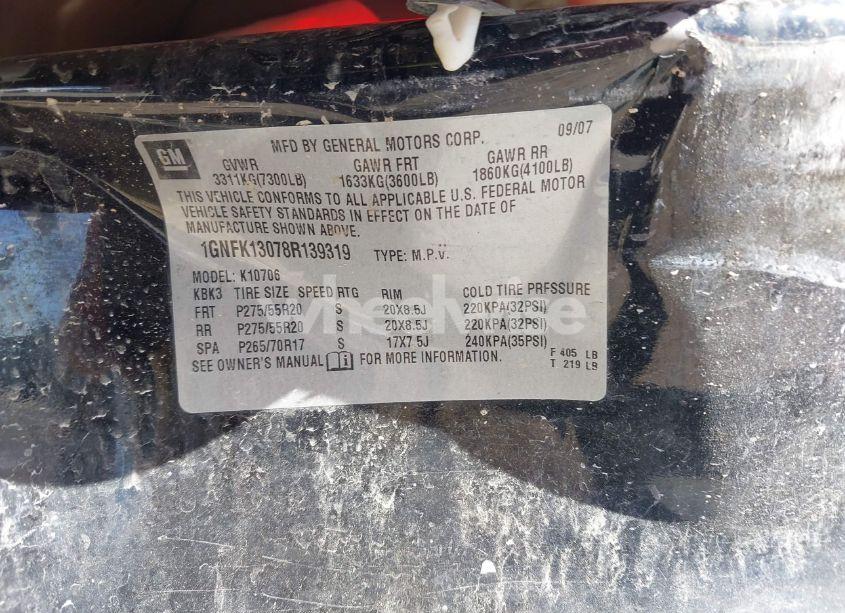 Photo 9 of 2008 Chevrolet Tahoe LTZ (VIN 1GNFK13078R139319)