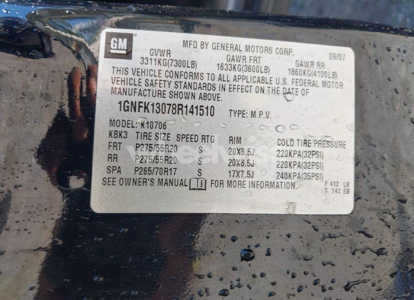 Photo 9 of 2008 Chevrolet Tahoe LT (VIN 1GNFK13078R141510)