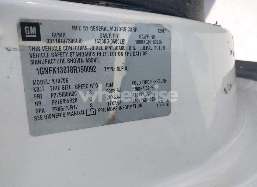 Photo 9 of 2008 Chevrolet Tahoe LTZ (VIN 1GNFK13078R190092)