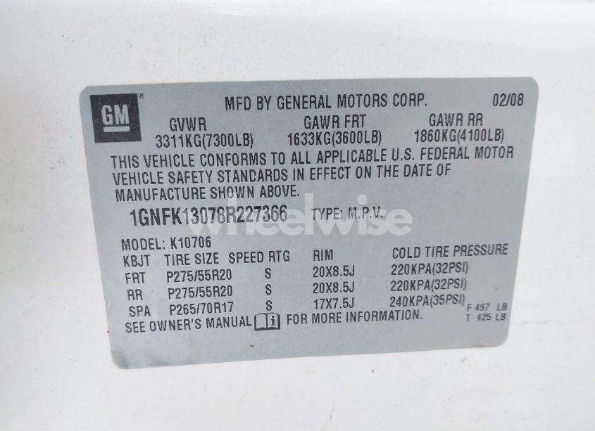 Photo 9 of 2008 Chevrolet Tahoe LTZ (VIN 1GNFK13078R227366)