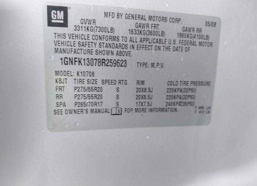 Photo 9 of 2008 Chevrolet Tahoe LTZ (VIN 1GNFK13078R259623)