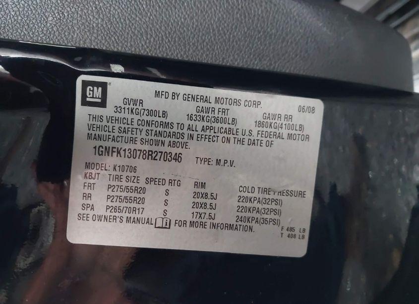 Photo 9 of 2008 Chevrolet Tahoe LTZ (VIN 1GNFK13078R270346)