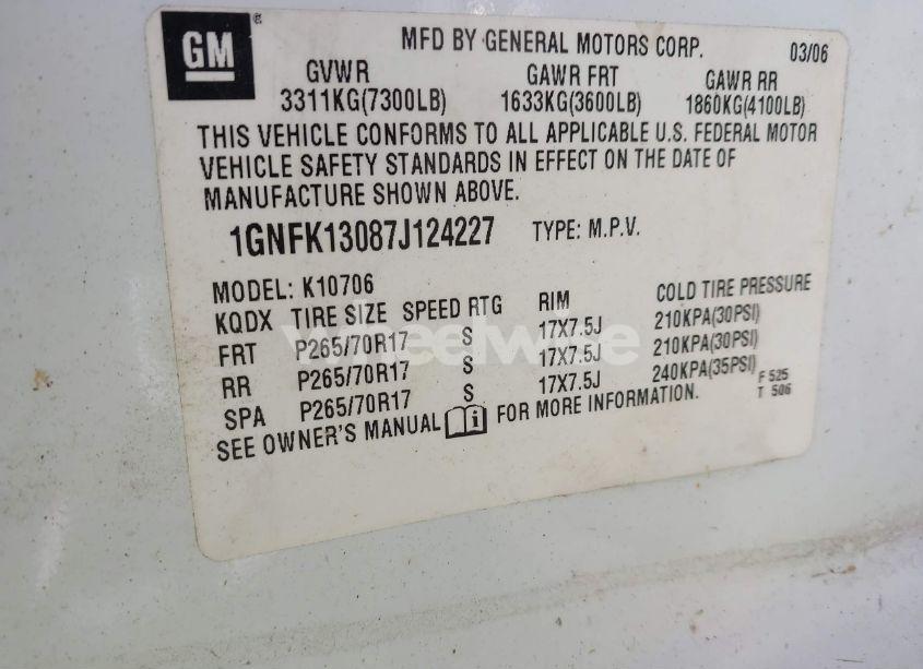 Photo 9 of 2007 Chevrolet Tahoe LT (VIN 1GNFK13087J124227)