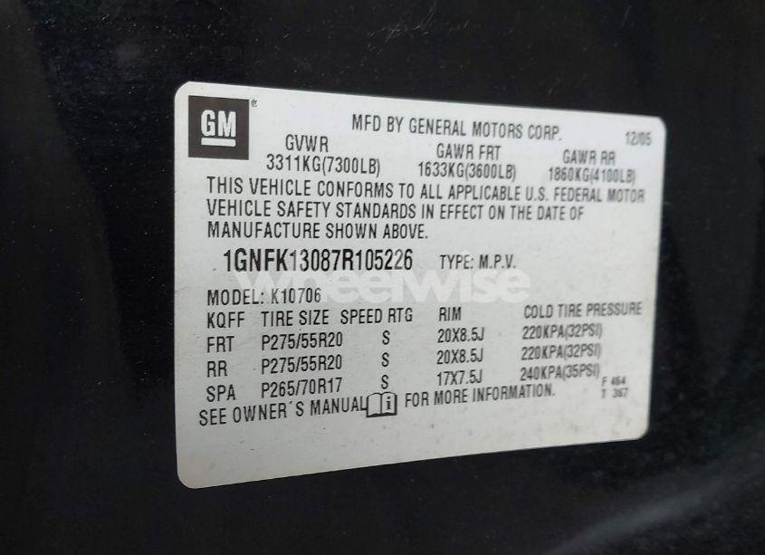 Photo 9 of 2007 Chevrolet Tahoe LTZ (VIN 1GNFK13087R105226)