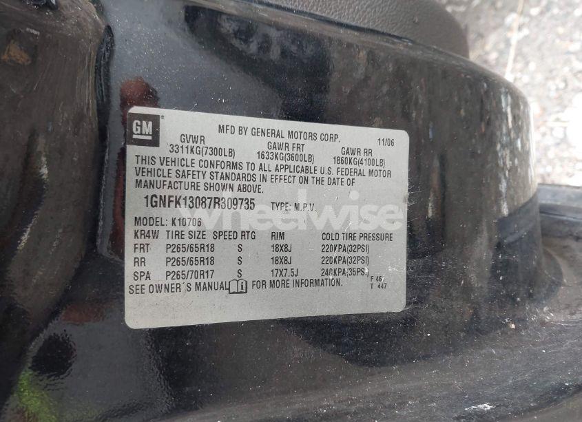 Photo 9 of 2007 Chevrolet Tahoe LT (VIN 1GNFK13087R309735)