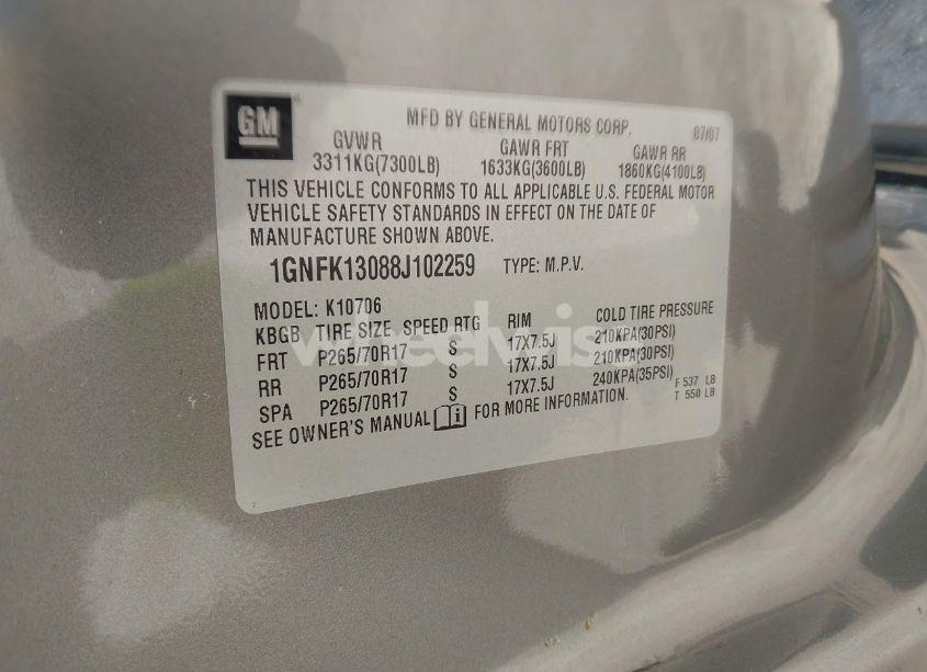 Photo 9 of 2008 Chevrolet Tahoe LT (VIN 1GNFK13088J102259)