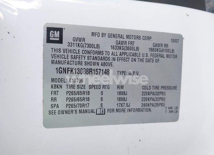 Photo 9 of 2008 Chevrolet Tahoe LT (VIN 1GNFK13088R157148)