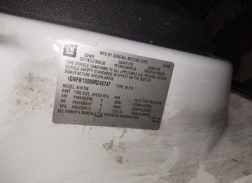 Photo 9 of 2008 Chevrolet Tahoe LT (VIN 1GNFK13088R249747)