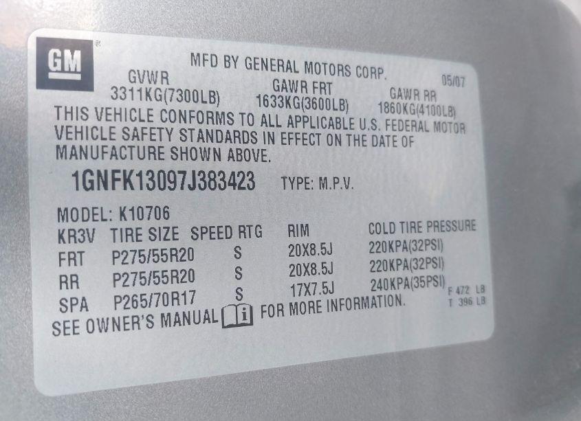 Photo 9 of 2007 Chevrolet Tahoe LTZ (VIN 1GNFK13097J383423)