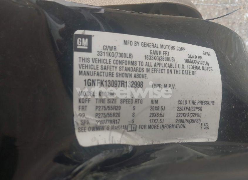 Photo 9 of 2007 Chevrolet Tahoe LTZ (VIN 1GNFK13097R132998)