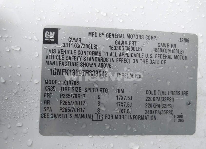 Photo 9 of 2007 Chevrolet Tahoe LS (VIN 1GNFK13097R333042)