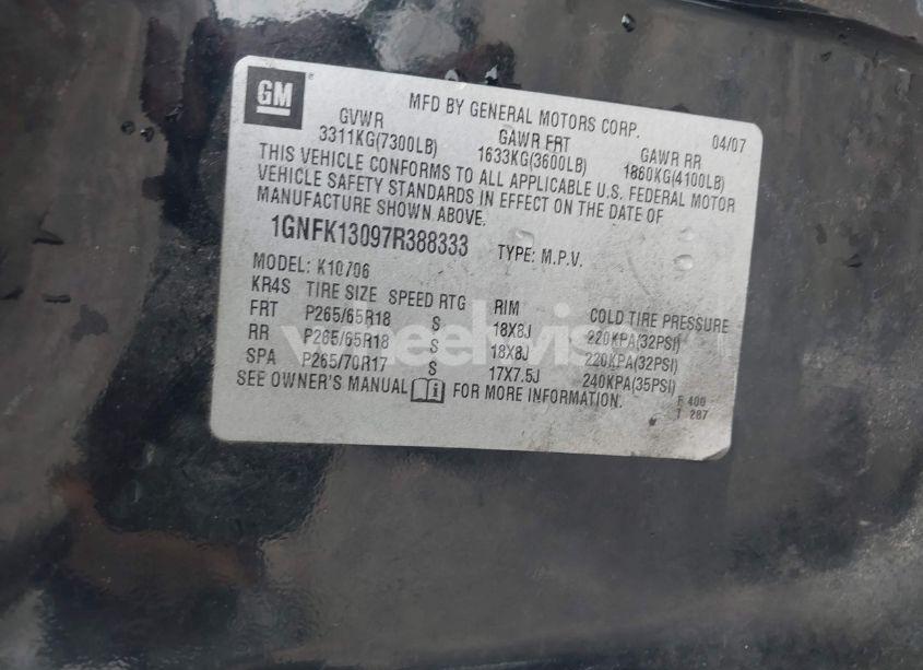 Photo 9 of 2007 Chevrolet Tahoe LT (VIN 1GNFK13097R388333)