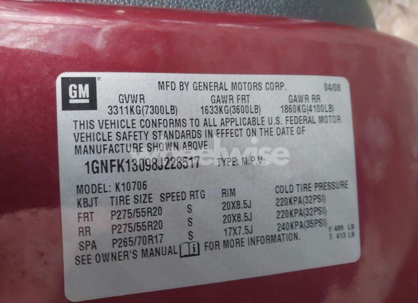 Photo 9 of 2008 Chevrolet Tahoe LTZ (VIN 1GNFK13098J228517)