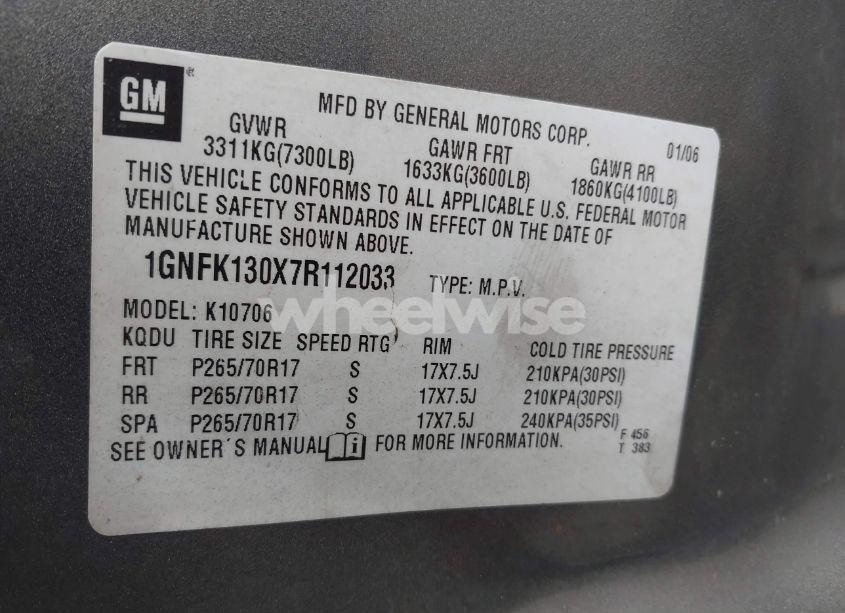 Photo 9 of 2007 Chevrolet Tahoe LT (VIN 1GNFK130X7R112033)