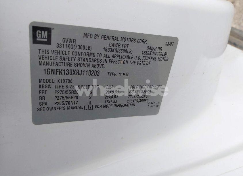 Photo 9 of 2008 Chevrolet Tahoe LTZ (VIN 1GNFK130X8J110203)