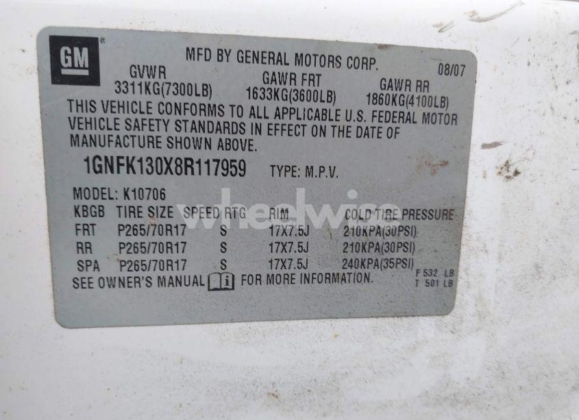 Photo 9 of 2008 Chevrolet Tahoe LT (VIN 1GNFK130X8R117959)