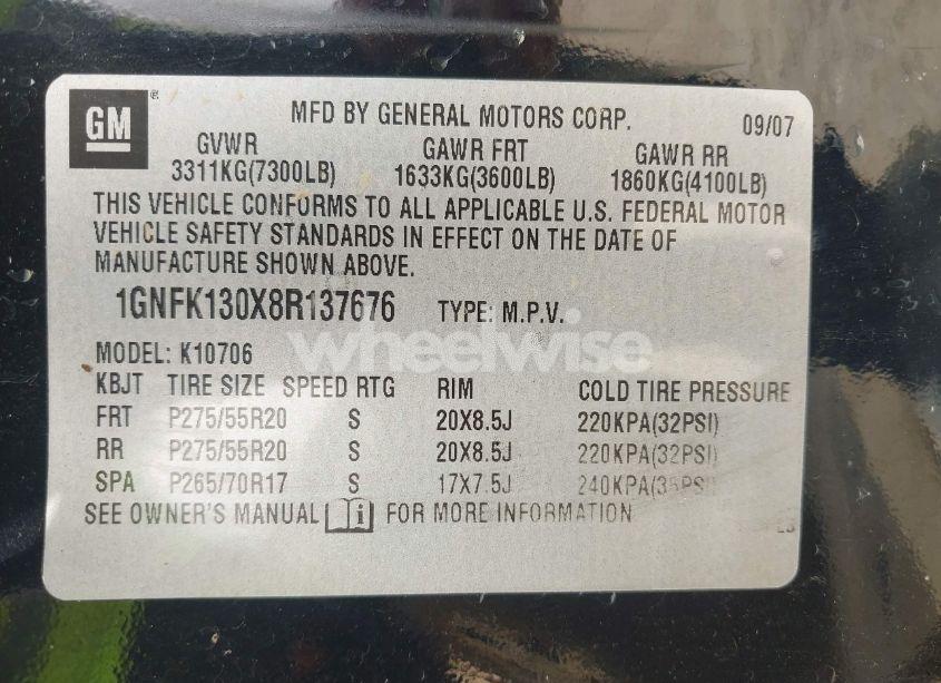 Photo 9 of 2008 Chevrolet Tahoe LT (VIN 1GNFK130X8R137676)