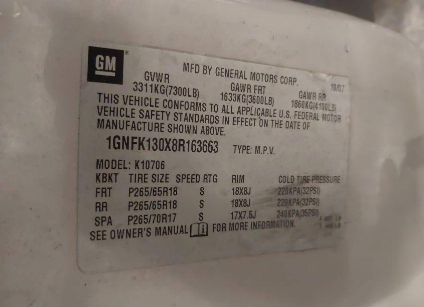 Photo 9 of 2008 Chevrolet Tahoe LT (VIN 1GNFK130X8R163663)