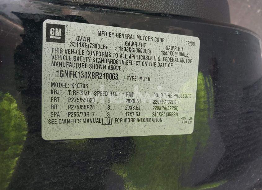 Photo 9 of 2008 Chevrolet Tahoe LTZ (VIN 1GNFK130X8R218063)