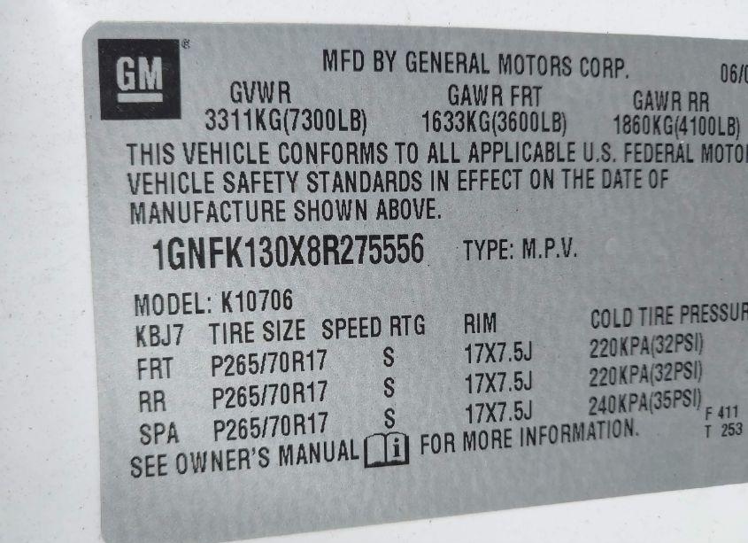 Photo 9 of 2008 Chevrolet Tahoe LS (VIN 1GNFK130X8R275556)