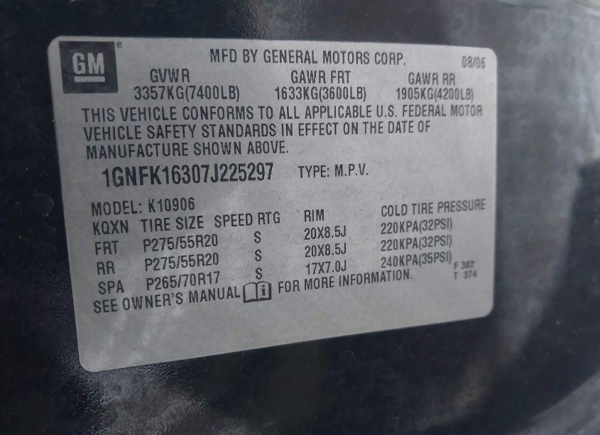 Photo 9 of 2007 Chevrolet Suburban 1500 LT (VIN 1GNFK16307J225297)