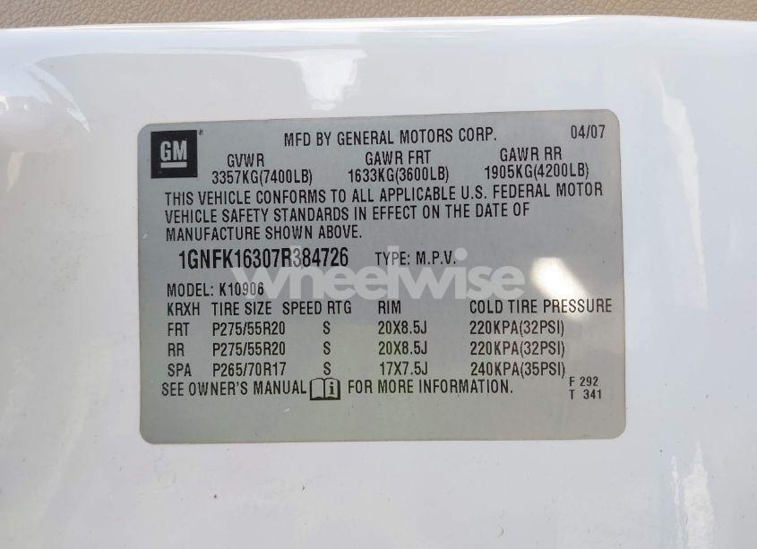 Photo 9 of 2007 Chevrolet Suburban 1500 LTZ (VIN 1GNFK16307R384726)