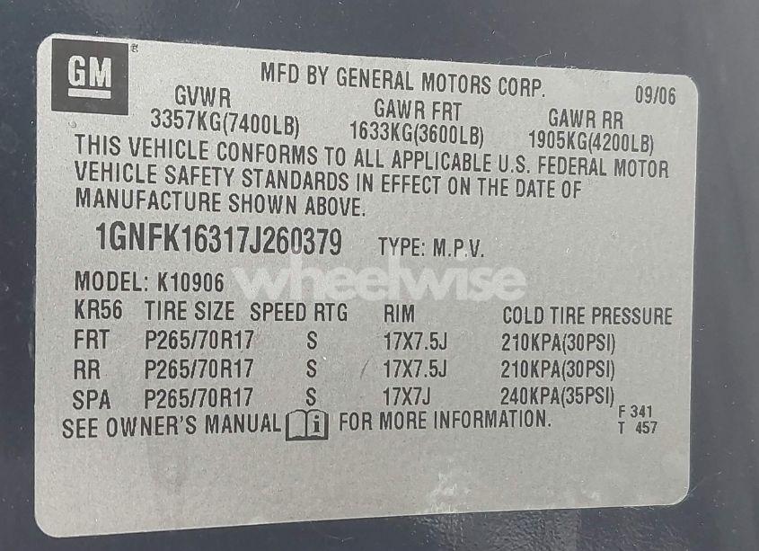 Photo 9 of 2007 Chevrolet Suburban 1500 LT (VIN 1GNFK16317J260379)