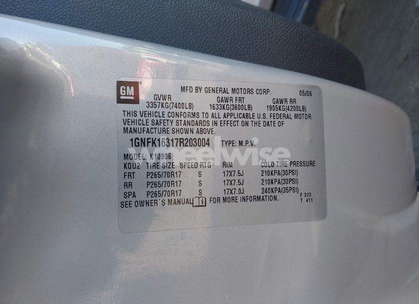 Photo 9 of 2007 Chevrolet Suburban 1500 LT (VIN 1GNFK16317R203004)