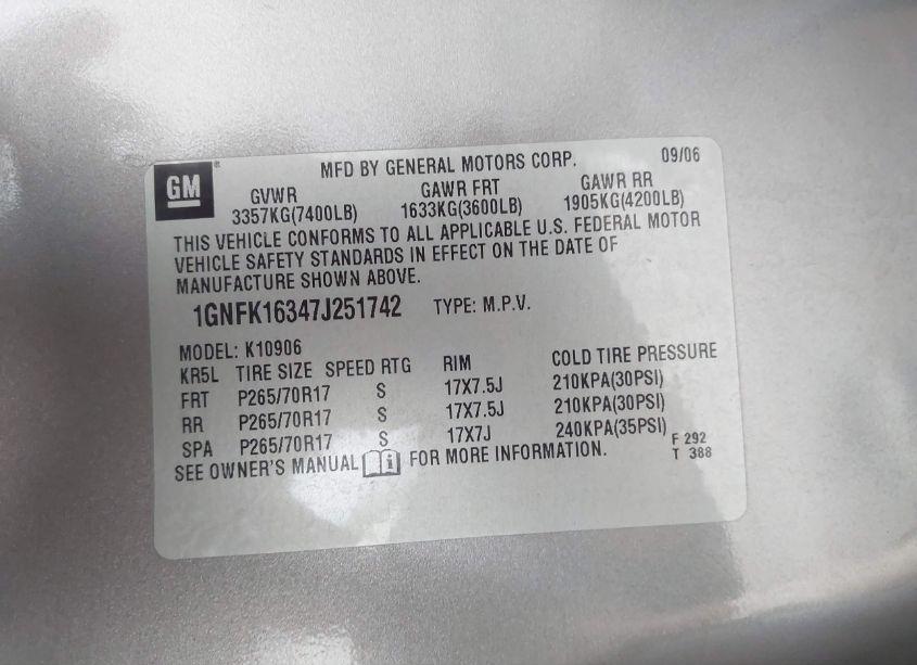 Photo 9 of 2007 Chevrolet Suburban 1500 LT (VIN 1GNFK16347J251742)