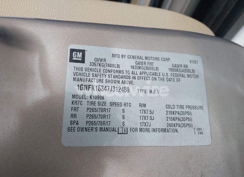 Photo 9 of 2007 Chevrolet Suburban 1500 LS (VIN 1GNFK16347J312488)