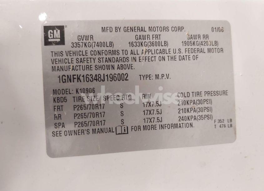 Photo 9 of 2008 Chevrolet Suburban 1500 LT (VIN 1GNFK16348J196002)