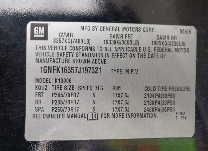 Photo 9 of 2007 Chevrolet Suburban 1500 LS (VIN 1GNFK16357J197321)