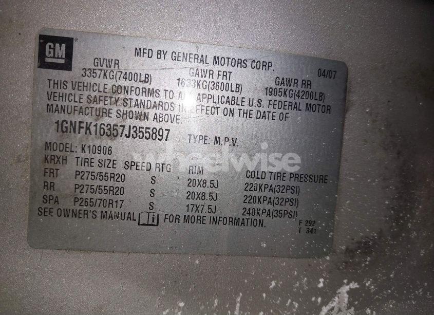 Photo 9 of 2007 Chevrolet Suburban 1500 LTZ (VIN 1GNFK16357J355897)