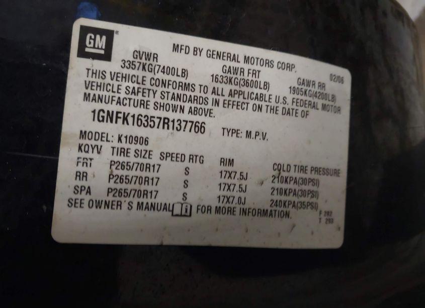 Photo 9 of 2007 Chevrolet Suburban 1500 LT (VIN 1GNFK16357R137766)