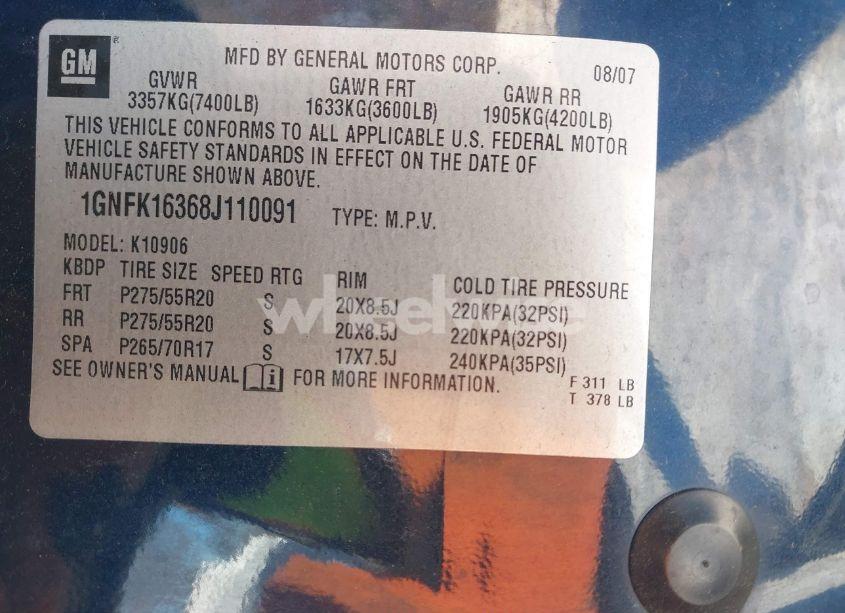 Photo 9 of 2008 Chevrolet Suburban 1500 LTZ (VIN 1GNFK16368J110091)