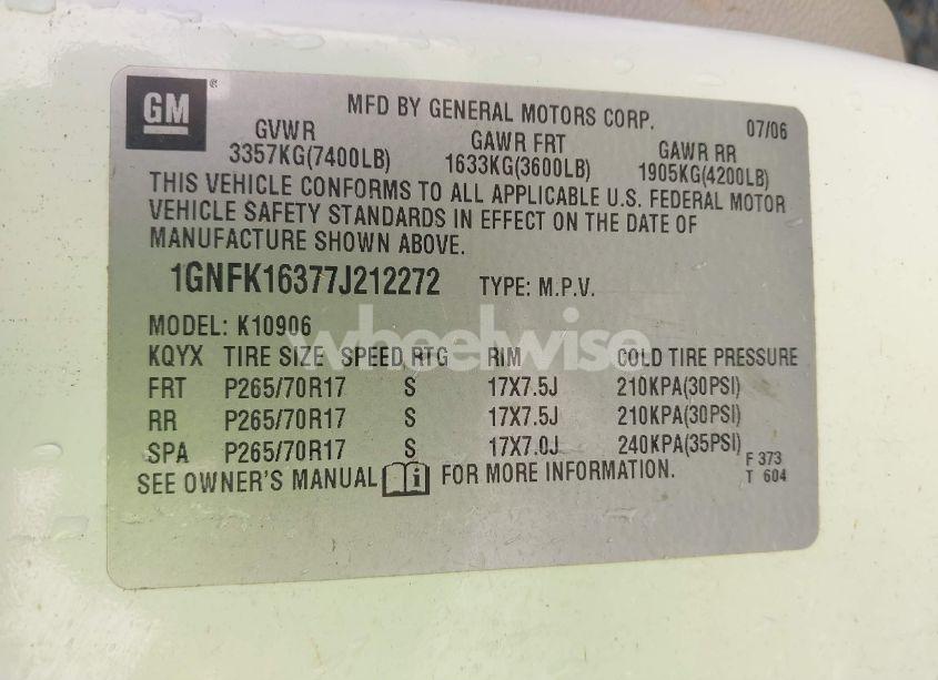 Photo 9 of 2007 Chevrolet Suburban 1500 LT (VIN 1GNFK16377J212272)