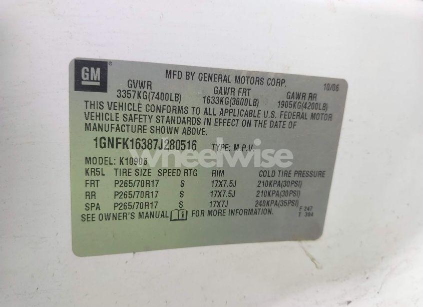 Photo 9 of 2007 Chevrolet Suburban 1500 LT (VIN 1GNFK16387J280516)