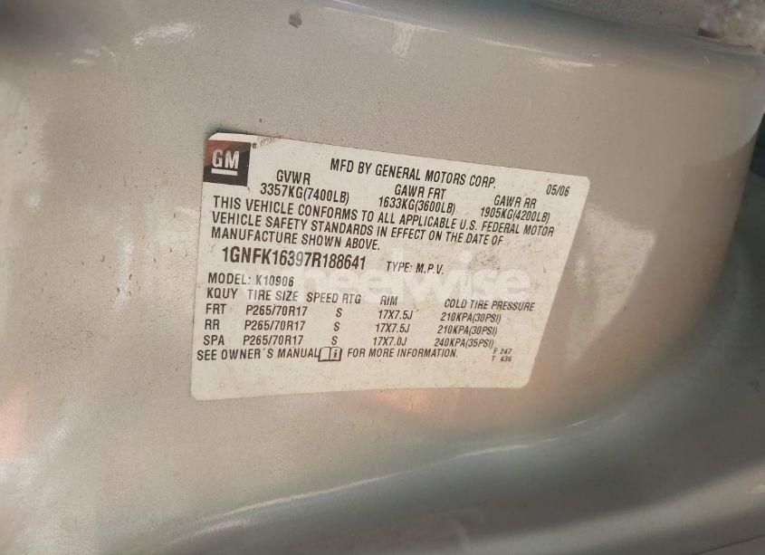 Photo 9 of 2007 Chevrolet Suburban 1500 LS (VIN 1GNFK16397R188641)