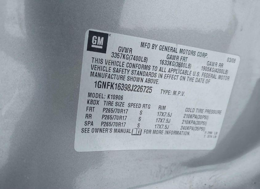 Photo 9 of 2008 Chevrolet Suburban 1500 LT (VIN 1GNFK16398J226725)