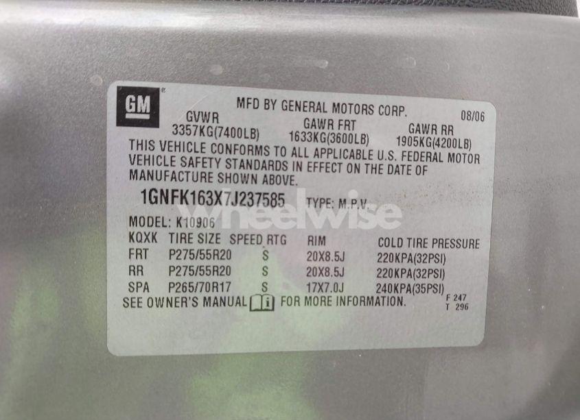 Photo 9 of 2007 Chevrolet Suburban 1500 LT (VIN 1GNFK163X7J237585)