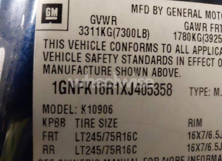 Photo 9 of 1999 Chevrolet Suburban 1500 LT (VIN 1GNFK16R1XJ405358)