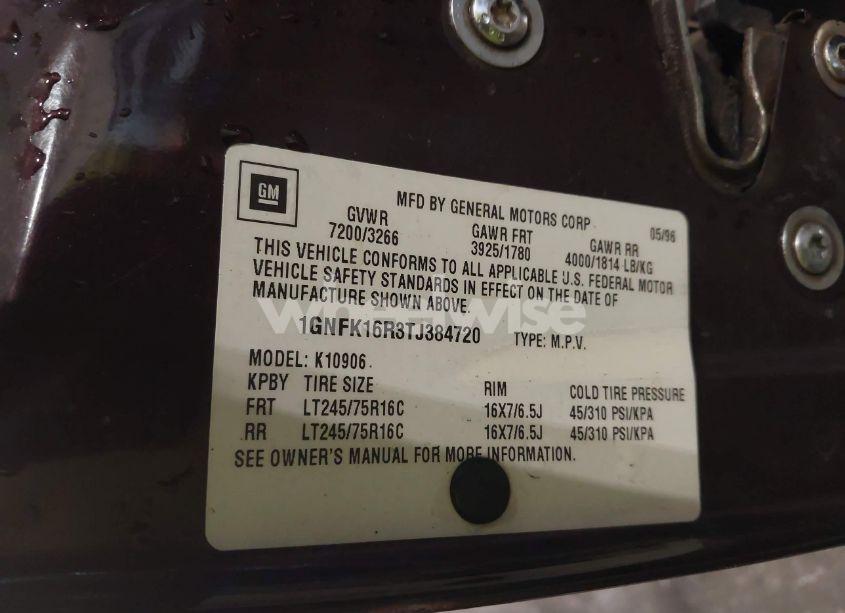 Photo 9 of 1996 Chevrolet Suburban K1500 (VIN 1GNFK16R3TJ384720)