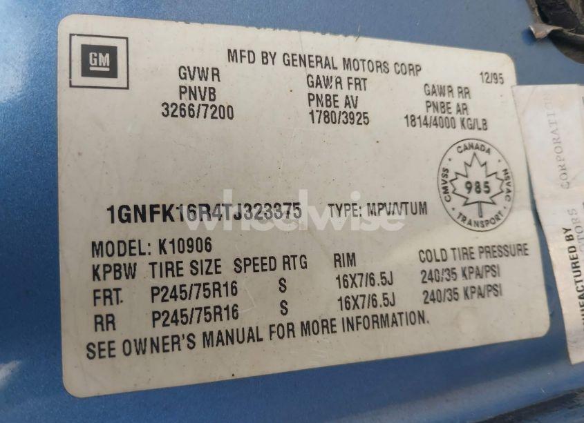 Photo 9 of 1996 Chevrolet Suburban K1500 (VIN 1GNFK16R4TJ323375)