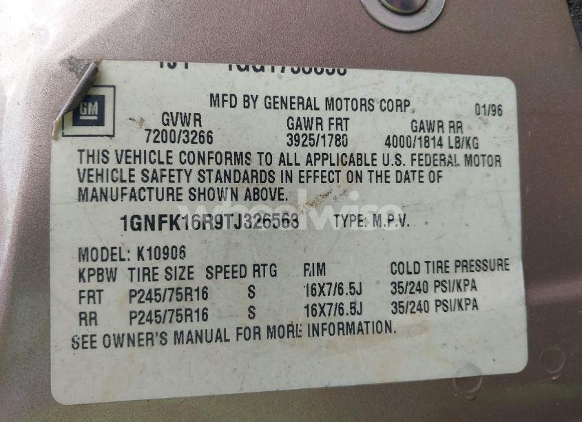 Photo 9 of 1996 Chevrolet Suburban K1500 (VIN 1GNFK16R9TJ326563)