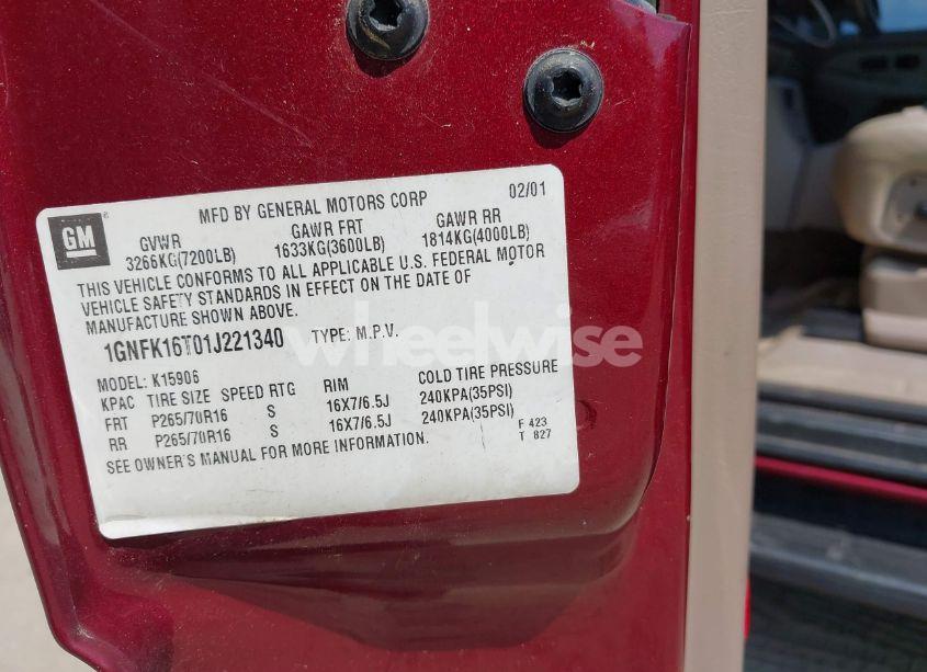 Photo 9 of 2001 Chevrolet Suburban 1500 LT (VIN 1GNFK16T01J221340)